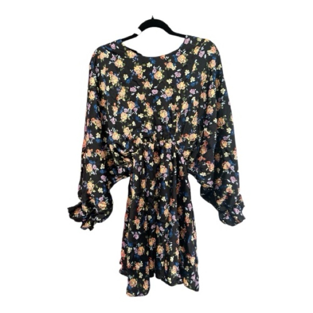 Zara Black Floral Patterned Dress w/ Ballon Sleeves Size Small